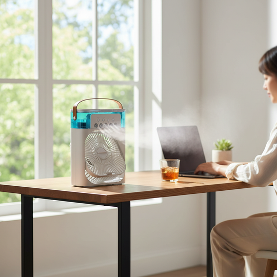 3-in-1 Mini Luftkühler auf Schreibtisch – Lifestyle